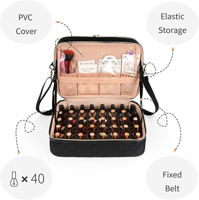 Ethereal Nail Polish Organizer Case Holds 50+ Bottles (15ml/0.5 fl.oz) Nail Lamp, Gel Polish Travel Case Bag for Nail Suppiles, Gift for Manicurist, Girls - Image 4