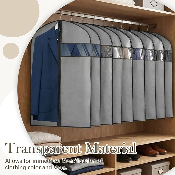 Amylove 10 Pcs 40“ Suit Garment Bags for Closet Storage and Travel, Hanging Clothes Covers with Zipper and Clear Window, Dust Resistant Suit Bags for Suits Jackets Coats Dresses - Image 5