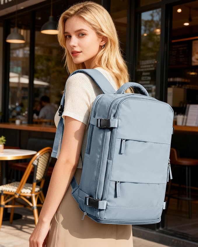 coofay Travel Backpack For Women Men Airline Approved Carry On Backpack Flight Approved Waterproof Sports Luggage Backpack Casual Daypack Small Hiking Backpack Grey Blue - Image 2