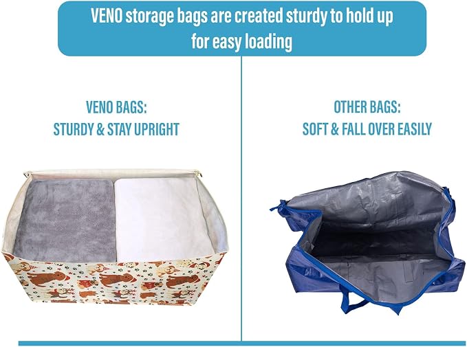 VENO 4 Pack Extra Large Heavy Duty Moving Bags with Wide Opening & Reinforced Handles, Reusable Storage Tote Bags with Strong Zippers for Clothes, College Dorm Essentials & Moving Supplies - Image 5