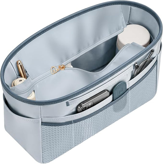 GIVLEFLY Purse Organizer Insert for Tote Bag, 11.81 Inch Satin Bag Organizer with Zipper Pocket, Multi Pocket Handbag Organizer by GIVLEFLY
