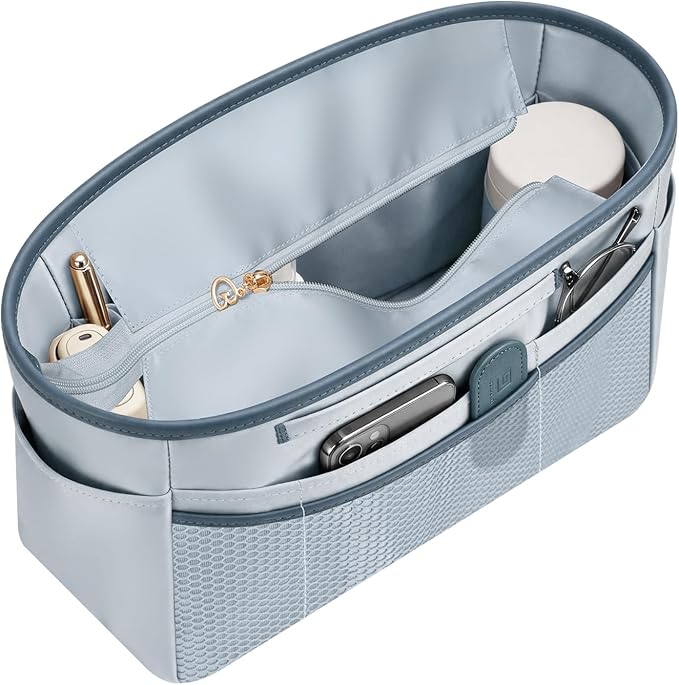 GIVLEFLY Purse Organizer Insert for Tote Bag, 11.81 Inch Satin Bag Organizer with Zipper Pocket, Multi Pocket Handbag Organizer by GIVLEFLY