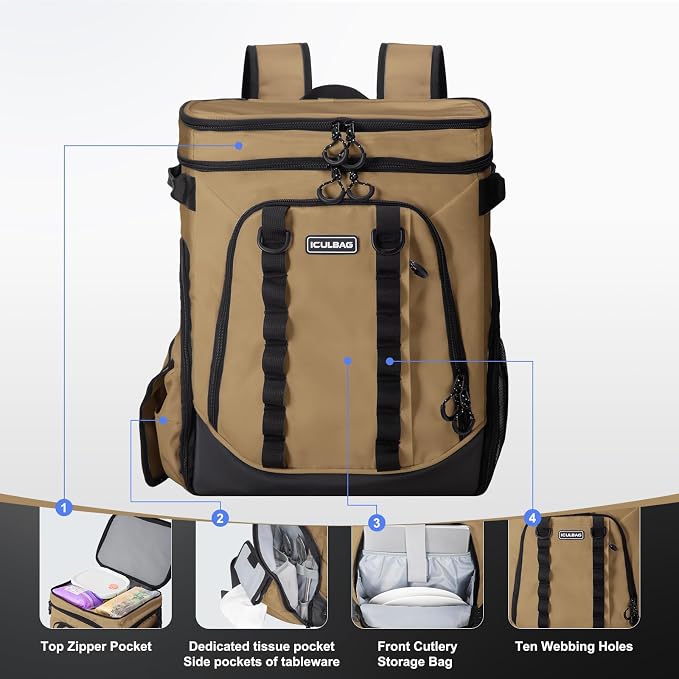 Beach Cooler Backpack for Men 36cans Insulated Backpack Cooler Lunch Bag for Women Camping Hiking Picnic Travel for 18 Hours Cooling 30L - Image 5