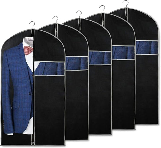 Syeeiex 40" Suit Bag, Set of 5 Garment Bags for Hanging Clothes, Suit Bags for Closet Storage, Garment Bags for Storage Suits,T-shirts, Jackets and Coats(Black & Grey) by syeeiex