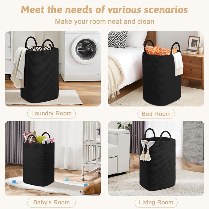 Artfeel Laundry Basket,Woven Cotton Rope Laundry Hamper,60L Versatile Storage for Dirty Clothes,Baby Toys,and Blankets in Bathroom, Nursery,and Living Room - Image 5