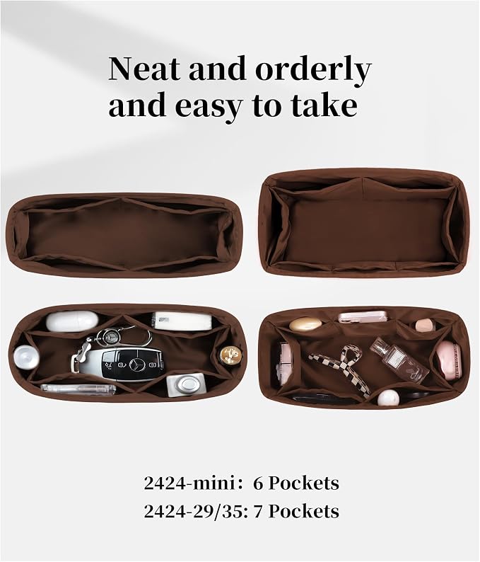 Women's Purse Organizer Insert - Satin & Lightweight Fabric with Inside Pockets, Portable for Commute, Travel, Shopping, and Evening, Multicolor Options, Fits for Kelly 24-24(Gold, 2424mini) - Image 3