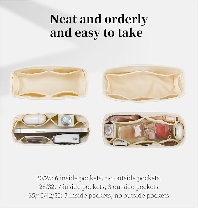 Women's Purse Organizer Insert - Satin & Lightweight Fabric with Inside Pockets, Portable for Commute, Travel, Shopping, and Evening, Multicolor Options, Fits for Kelly 28(Craie, KL28 Retourné) - Image 3