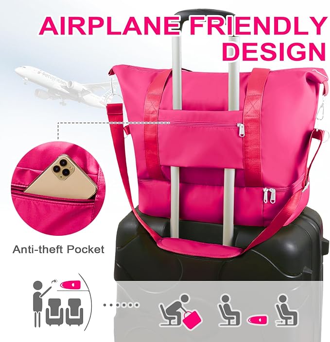 WOOMADA Weekender Bag for Women, Travel Duffel Bags with Shoe Compartment & Wet Pocket, Personal Item Bag for Airlines - Image 4