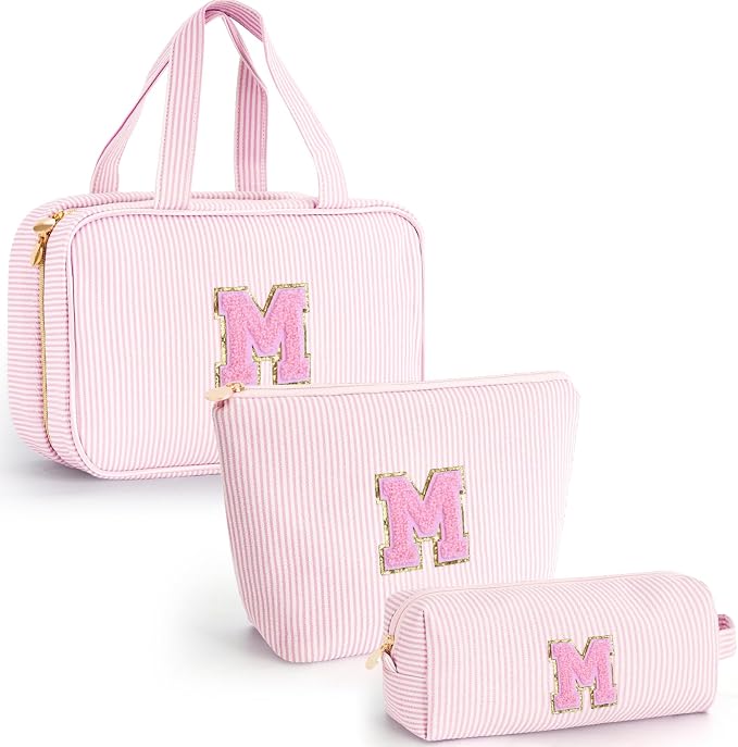 Gifts for Teen Girls Women - Travel Hanging Toiletry Bag & Makeup Bag - Personalized Initial Cosmetic Bag | Birthday Gift for Girl Trendy Stuff - Pink M by Unknown