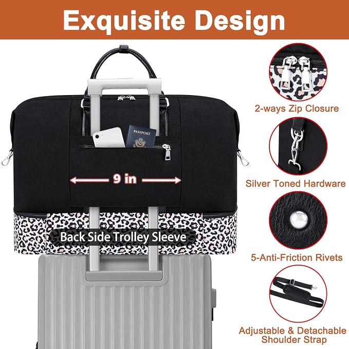 Travel Weekender Bag for Women, 21" Overnight Bag with Shoe Compartment 50L Large Travel Duffel Bag Carry On Tote for Weekend, Overnight, Business Trips, Water Resistant - Image 3