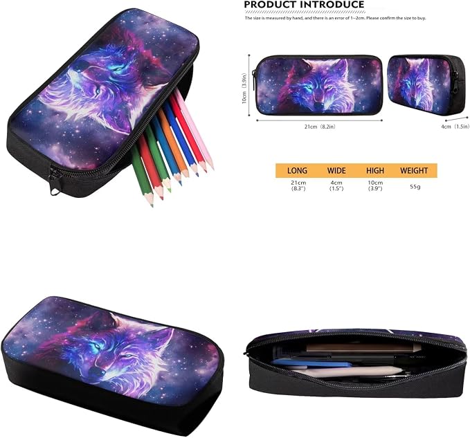Galaxy Wolf Backpack for Girls Boys Backpack with Lunch Box Water Bottle Holder with Strap and Aesthetic Pencil Case 4PCS Set Bookbag with Compartments for School 17 inch School Bag for Kids - Image 6
