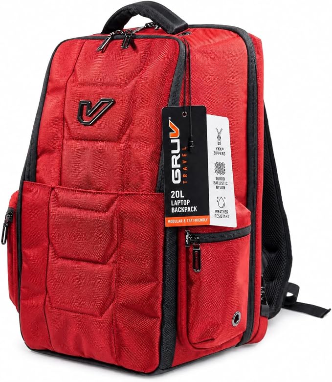 Gruv Gear Travel Laptop Backpack, 20L Red Tech Backpack with Modular Storage Shelves, Dual Access Pockets & TSA-Friendly Design, Compact Carry-On Backpack for Work, Travel & Everyday Carry by Gruv+Gear