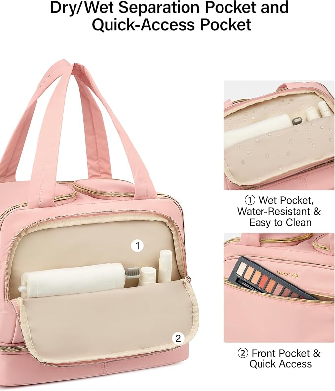 Hanke Travel Toiletry Bag, Lightweight Wide-open Large Toiletry Bags for Women, Dual-Layer Makeup Bag Water-Resistant Cosmetic Travel Bag with Handle for Accessories, Essentials, Pink - Image 5