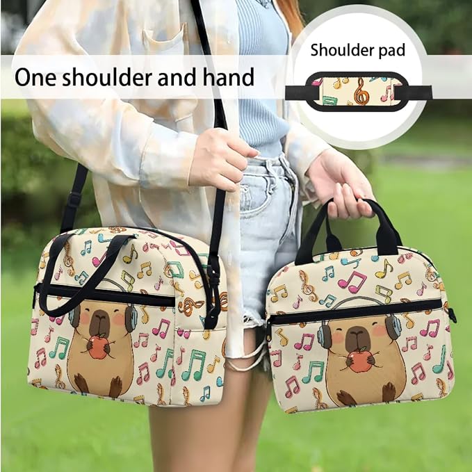 4 Pcs Capybara Music Notes Backpack for Kids, Girls Boys School Backpacks Bookbag Lunch Box Pencil Case Water Bottle Bag for Middle School, Big Student Backpack Back Pack Book Bags, Beige - Image 3
