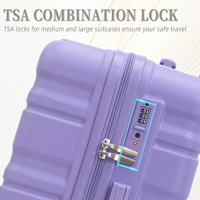 Hardside Luggage Sets, Lightweight Stripes Suitcase with Spinner Wheels, Lavender-181 - Image 5