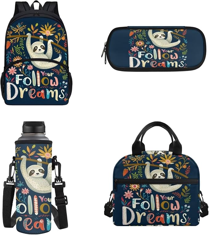 POLERO Cute Sloth Backpacks for Kids Bookbag School Bag Set for Elementary Back to School 4 Piece School Bag with Lunch Box by WelcometoPOLERO