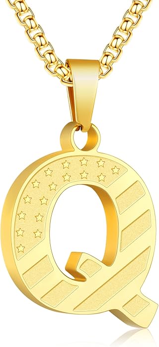 Zocomi Stocking Stuffers Christmas Gift - Initial Necklace Gifts for Men Boys, Stainless Steel American Flag Pendant Jewelry, Christmas Gifts Ideas for Kids Teen Boys