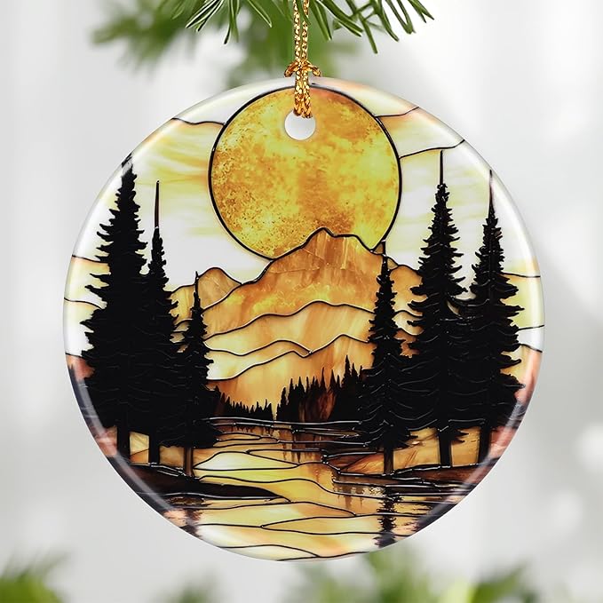 Mountain Sunset Ornament, Christmas Ornament – Christmas Tree Decor, Holiday Decoration, Stocking Stuffer, Festive Gift Idea, Gifts for Nature Lover, Friends, and Family