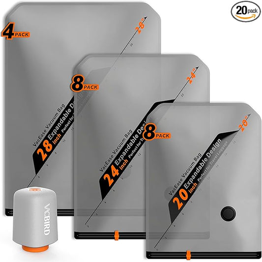 Rechargeable Wireless Pump Travel Storage Bags Set - 20 Pack Portable Space Saver Bags for Travel & Home - Vacuum Compression Packing Seal for Clothes, Blankets, Seasonal Storage