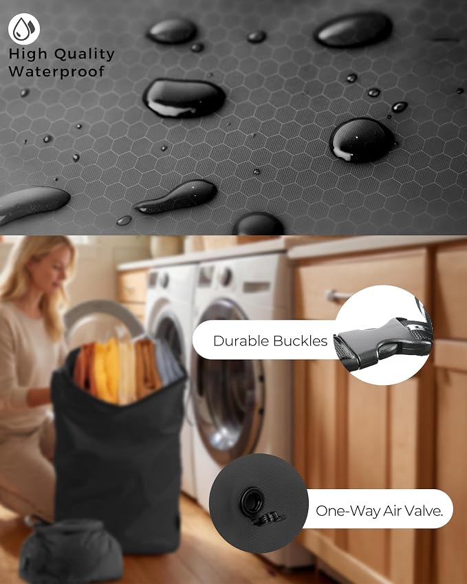 Travel Laundry Bag, Pump-Free Vacuum Compression Dirty Clothes Bag, Extra Large Reusable Waterproof & Washable Laundry Bag, Ideal for Suitcases, Road Trip Essentials, Black, 1 Pack (XL) - Image 4