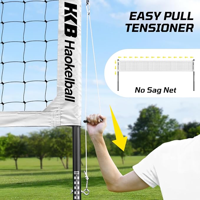 Haokelball Outdoor Volleyball Net Set for Backyard, 32FT Regulation, 3-Level Adjustable Height & Anti-Sag Tension System, Heavy Duty Thick Poles, Includes Volleyball, Pump, Boundary Line and Carry Bag - Image 2