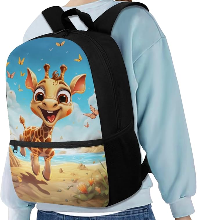Giraffe Backpack for Girls Kids Backpack with Lunch Box Water Bottle Carrier and Cute Pencil Case 4PCS Set Bookbag with Front Pocket for School 17 inch Large School Bag for Elementary Girls - Image 2