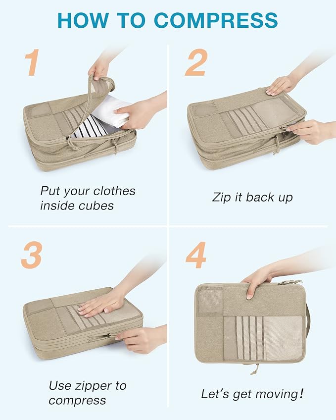 BAGSMART Compression Packing Cubes for Travel, 6 Set Luggage Organizer Bags | Fits 20/24/28in Carry-On Suitcases, Compressible Bags Streamline Cruise Travel Essentials, Sturdy Handles, Machine Washable - Image 4