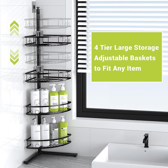 Aitatty Corner Shower Caddy Standing: 4-tier Rustproof Shower Organizer Shelf - Floor Shower Corner Shelf for Bathroom, Renters, Apartment & Dorm - Image 6