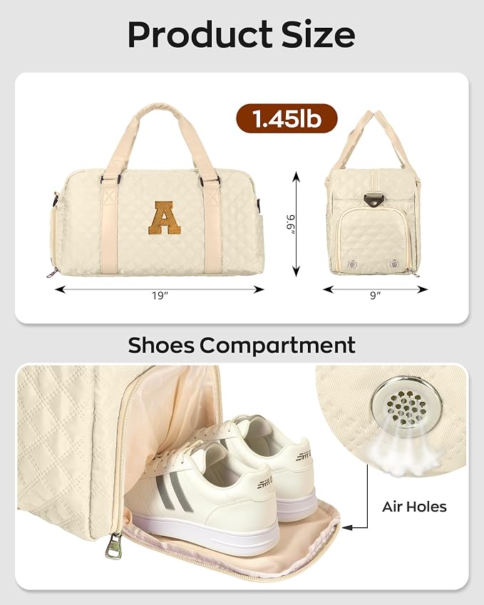 Elilier Overnight Bags for Women, Initial Travel Duffel Bag, Sports Gym Bag, Carry On Bag, Monogram Gifts for Girl Friends Female Mom Teacher - Image 4