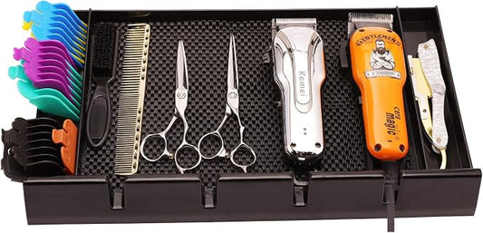 Barber Clipper Tray Organizer, Trimmer, Corded Clippers Holder for Hairdresser, Salon Station Haircut Tools Keeper with Anti-Slip Mat - 15.7" L x 8.9" (Rectangle) by ZIBARBER