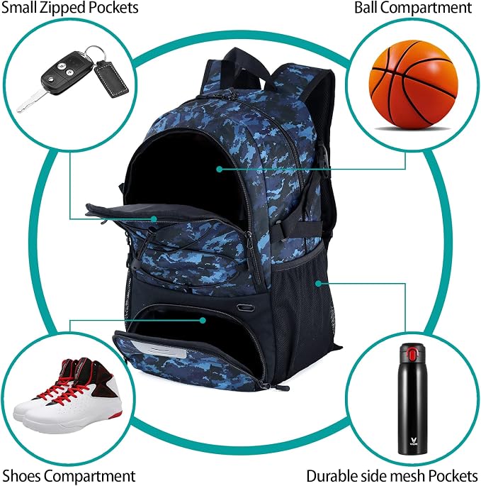 WOLT Basketball Backpack Large Sports Bag with Separate Ball Holder & Shoes Compartment, Best for Basketball, Soccer,Gym - Image 3