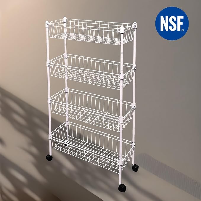 NSF white 4-layer storage rack, refrigerator crevice rack, washing machine crevice rack, laundry room dirty clothes storage, multifunctional household epoxy resin deep mesh basket - Image 3