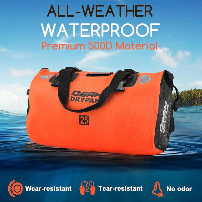 OSAH DRYPAK Waterproof Duffel Bag - Motorcycle Dry Bag Tail Bag with Large Storage Space, Waterproof Luggage Duffle Bags with Outer Mesh Zipper Pocket for Camping, Kayaking, Fishing & Traveling - Image 4