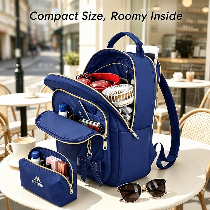 MATEIN Blue Mini Backpack, Small Cute Bookbag Purse for Women, 2pcs Sets | Waterproof Lightweight Fashion Daypack, Ladies Teen Girls Casual Daily Shoulder Bag, Handbags for Travel Work School College - Image 4