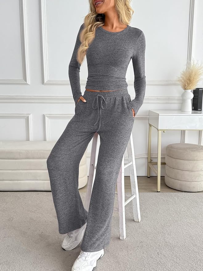 LILLUSORY Womens 2 Piece Matching Lounge Sets 2026 Fall Fashion Outfits | Long Sleeve Top & Drawstring Wide Leg Pants with Pockets, Workout Gym Comfort Sweat Suit, Travel Airport Vacation Clothing - Image 3