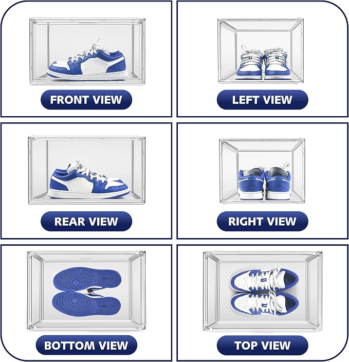 2 Pack Acrylic Clear Shoe Storage Boxes Size 12, Transparent Display Case for Sneaker Collections, Baseball Caps, Hat Organizer Dust-free Shoe Cubbies Stackable Sneaker Boxes - Image 3