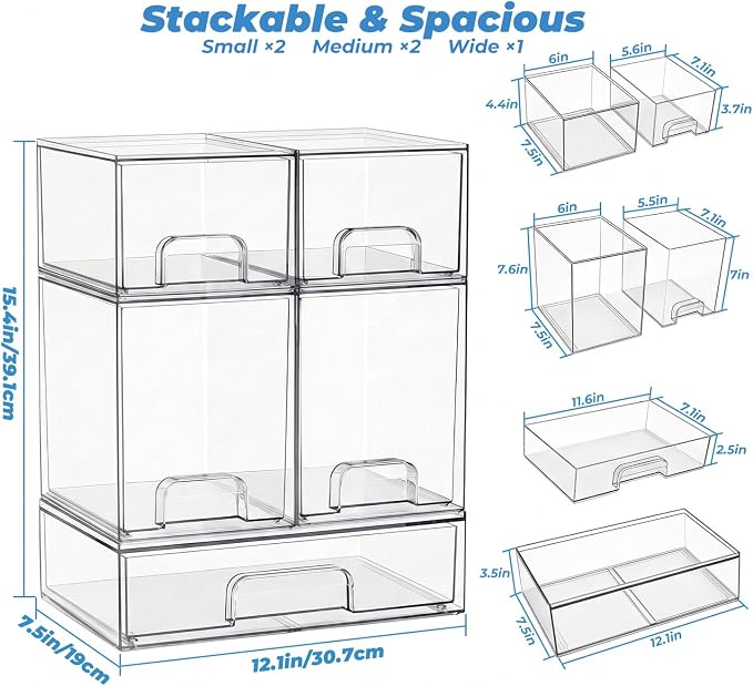 Baby Bottle Organizer, 5 Pack Stackable Storage Dust-proof Drawers, Clear Plastic Bottle Station Organizer for Countertop & Cabinet, Pacifier and Medicine Container for Nursery - Image 2