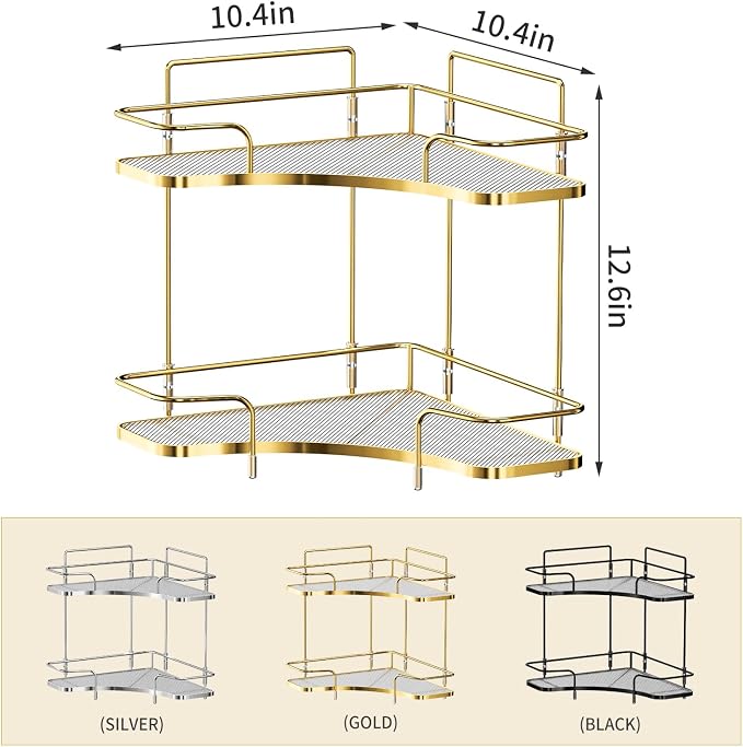 Seoneiro 2 Tier Corner Bathroom Counter Organizer, Cosmetic Skincare Organizer, Bathroom Countertop Perfume Tray Vanity Organizer, Kitchen Spice Corner Storage Shelf - Image 2