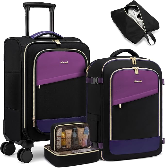 LOVEVOOK 5 Pcs Carry On Luggage 22x14x9 Airline Approved with 40L Laptop Travel Backpack, 20 Inch Carry On Suitcases with Wheels, Rolling Suitcase for Women Men, with TSA Lock Weekender Luggage by LOVEVOOK