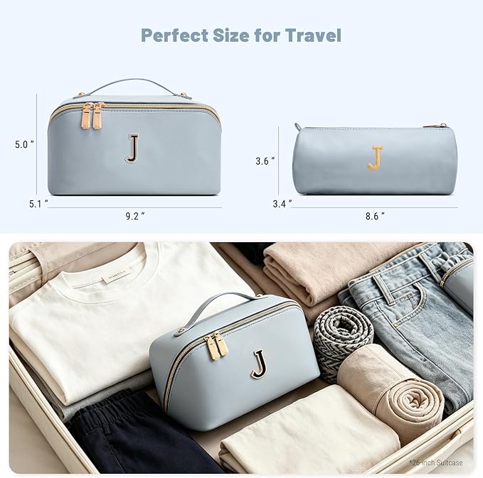 BOYATU Makeup Bag Gift for Women: 3-in-1 Travel Personalized Cosmetic Bag | Initial Make up Bag - Monogram A-Z - Vegan Leather Flat Open Toiletry Organizer - Ideal Gift Set for Birthday Graduation - Image 8
