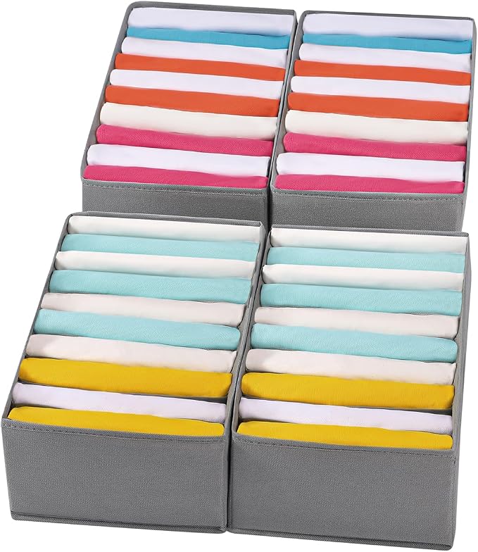 4 Packs T-shirt Drawer Organizers for Clothing,10 Grids Compartment Wardrobe Storage Box, Clothes Organizer for Folded Clothes, T-shirt, Legging-15.75''x9.06''x5.91'' by Coorganisers