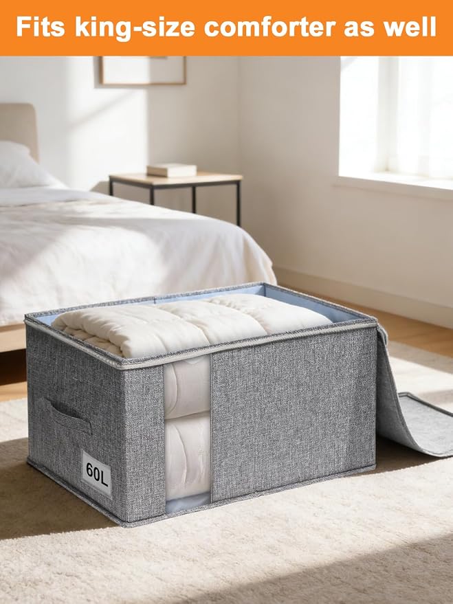 punemi Comforter Storage Bag, Large Blanket Storage Bags with Sturdy Structure, Zipper & 2 Handles for King/Queen Comforters, Quilts, Duvets, Pillows, Bedding and Clothes, 21.7x14.2x11.8in, 2 Pack - Image 8