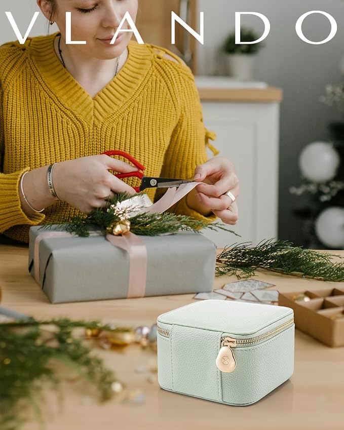 VLANDO Jewelry Box with 6 Velvet Jewelry Bags Travel Jewelry Case for Women Girl Premium Petal Hardware Jewelry Organizer Necklace Rings Earrings Bags Bride Teacher Mom Gifts-Mint Green - Image 7