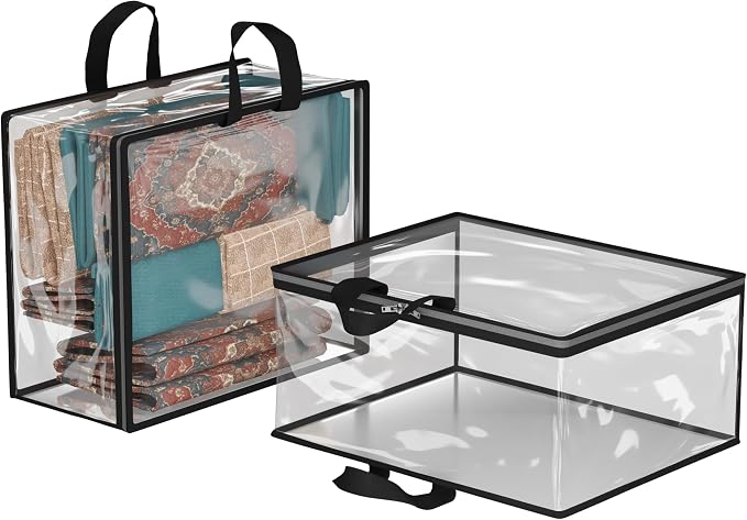 Kuber Industries (Pack of 2) Waterproof Storage Bags for Clothes | Wardrobe Organizer | Transparent Travel Organizer Bag with Handle | Large | Black by Kuber+Industries