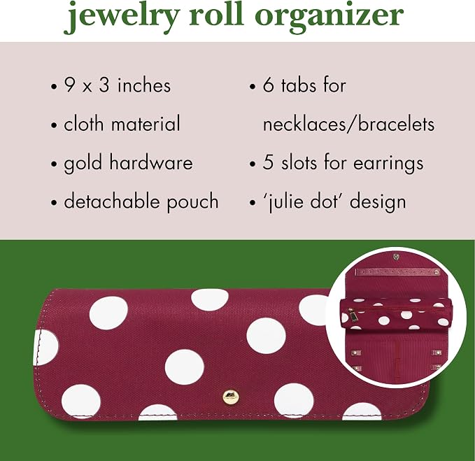 kate spade new york Travel Jewelry Roll, Julie Dot | Fabric Jewelry Case Organizer for Women, Cute Jewelry Organization Holds Necklaces, Rings, Bracelets with Zipper Pocket - Image 5