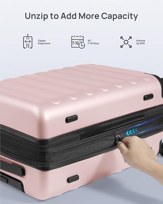 NINETYGO Medium Checked Luggage 24 Inch, Checking In Luggage with Smooth Spinner Wheels, Expandable, Hard Shell PC Suitcase, Lightweight Travel Luggage, TSA Approved (Pink, Rhine Max) - Image 5