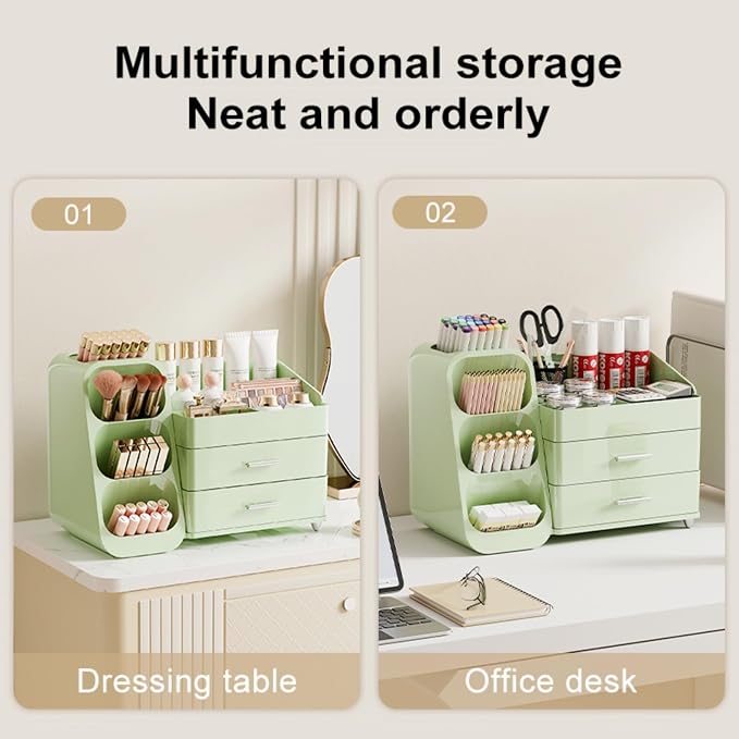 Booklov Large Makeup Organizer for Vanity and Bathroom Countertop, Green | Plastic Cosmetic Display Case with Drawers, Beauty Brush Holder for Dresser Counter Skin Care Eyeshadow Lipstick Storage - Image 7