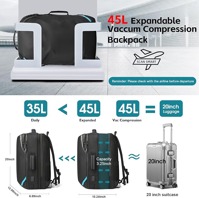 TANGCORLE Vacuum-Compressed Travel Backpack: Expandable, Airline-Approved Laptop Backpack—Unisex Business Backpack - Image 6