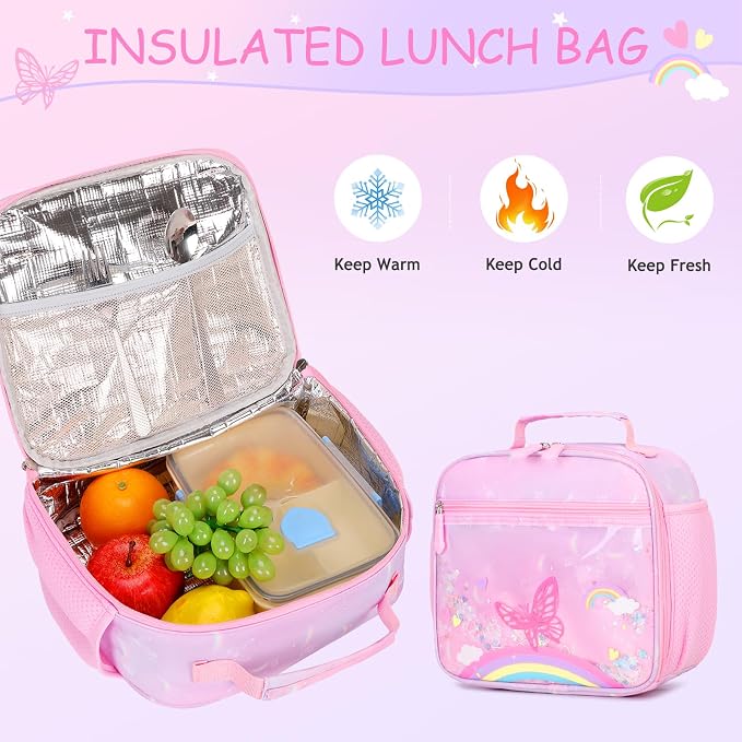 ACESAK Kids School Backpack for Girls, Rainbow Bookbag Backpack with 14OZ Water Bottle, Lunch Bag Set for GirlsTeens Middle Student, Girls Backpacks for School (Pink) - Image 7