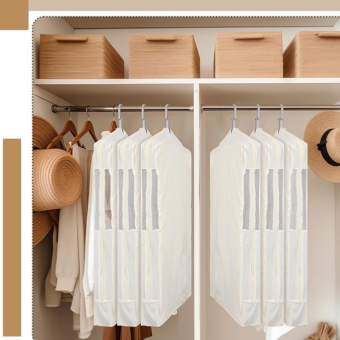 Aliceset 3 Pack Pure Cotton Garment Storage Bag for Hanging Clothes 24 x 40 Inch Breathable Garment Cover Canvas Suit Bags for Closet Storage Short Dresses Suits Gowns - Image 5